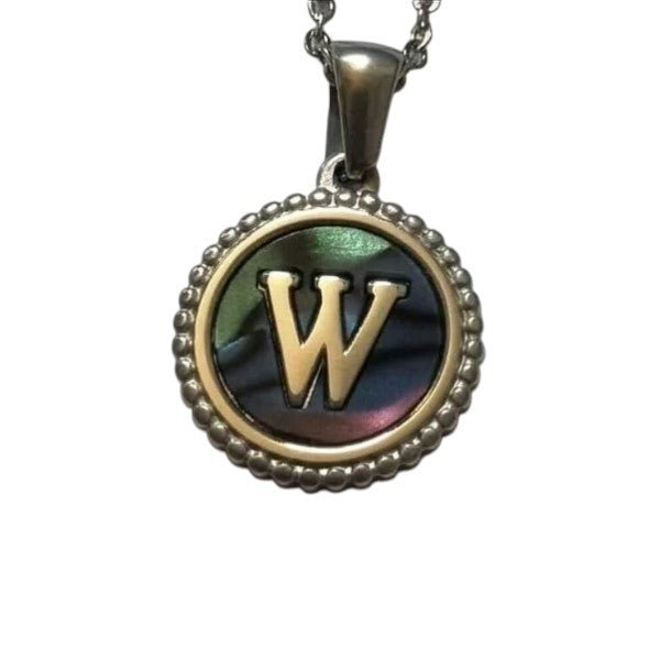 Unieke Stalen Initiaal Ketting met Abalone Schelp - Zilverkleur - 45cm - W - Heren