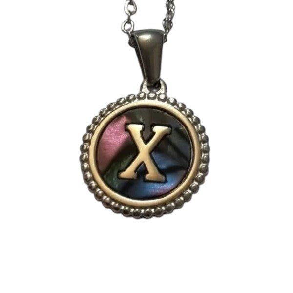 Unieke Stalen Initiaal Ketting met Abalone Schelp - Zilverkleur - 45cm - X - Heren