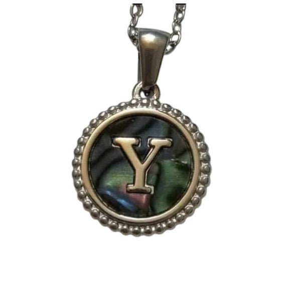 Unieke Stalen Initiaal Ketting met Abalone Schelp - Zilverkleur - 45cm - Y - Heren