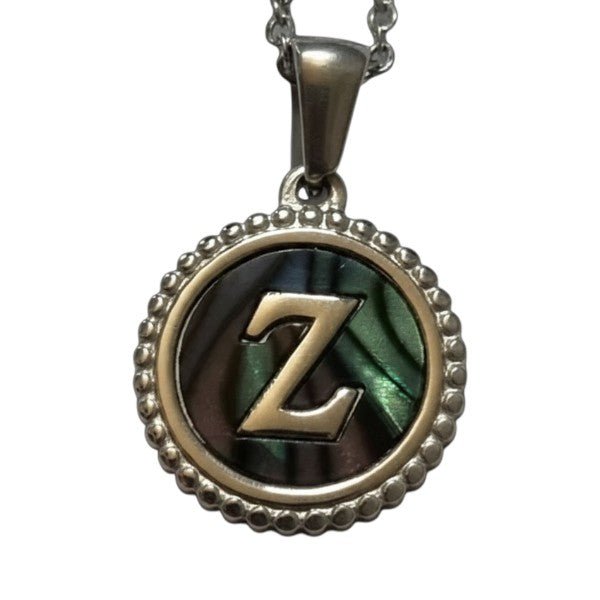 Unieke Stalen Initiaal Ketting met Abalone Schelp - Zilverkleur - 45cm - Z - Heren