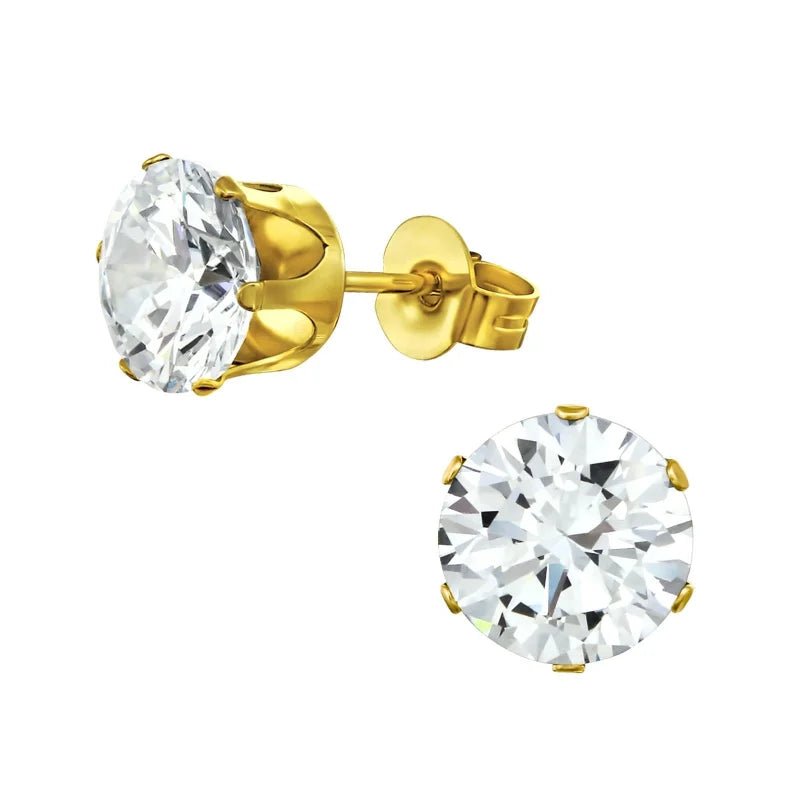 RVS Zirkonia Oorbellen Rond 3-8mm - Diverse Kleuren Oorstekers - Goudkleur / 8mm / Transparant -