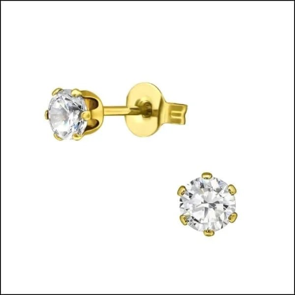 RVS Zirkonia Oorbellen Rond 3-8mm - Diverse Kleuren Oorstekers - Goudkleur / 4mm / Transparant -