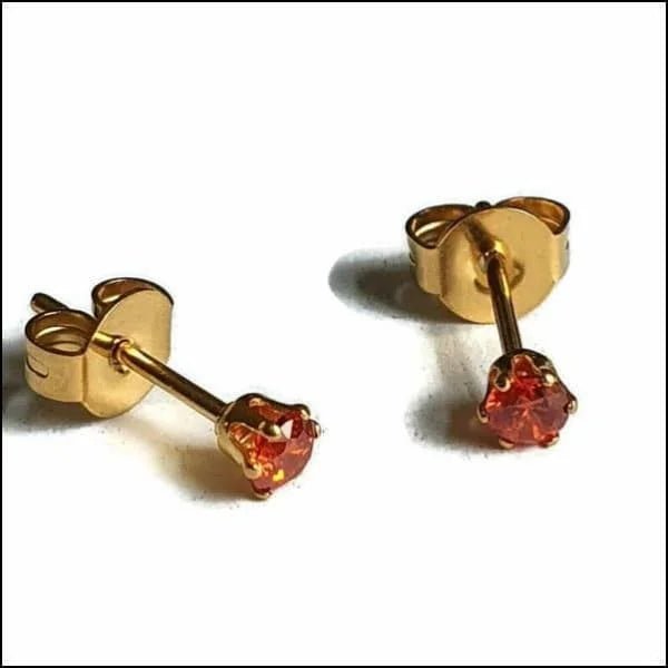 RVS Zirkonia Oorbellen Rond 3-8mm - Diverse Kleuren Oorstekers - Goudkleur / 3mm / Rood -