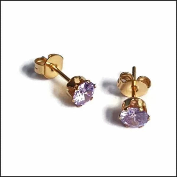 RVS Zirkonia Oorbellen Rond 3-8mm - Diverse Kleuren Oorstekers - Goudkleur / 5mm / Lila -