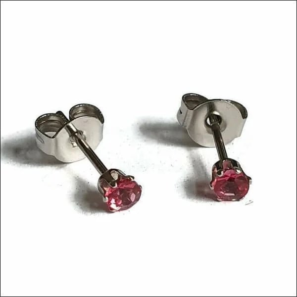 RVS Zirkonia Oorbellen Rond 3-8mm - Diverse Kleuren Oorstekers - Zilverkleur / 3mm / Donker Roze - U
