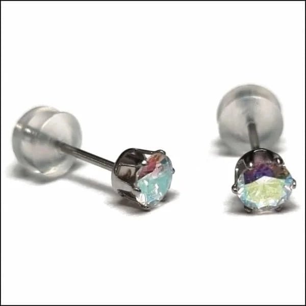 RVS Zirkonia Oorbellen Rond 3-8mm - Diverse Kleuren Oorstekers - Zilverkleur / 4mm / AB Transparant 
