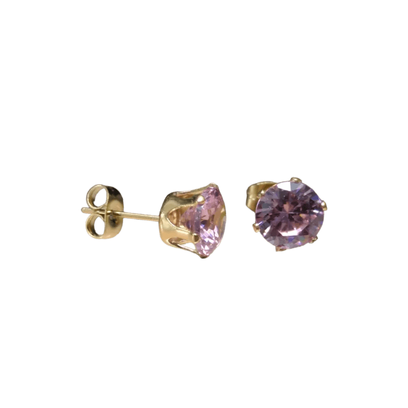 RVS Zirkonia Oorbellen Rond 3-8mm - Diverse Kleuren Oorstekers - Goudkleur / 8mm / Roze -