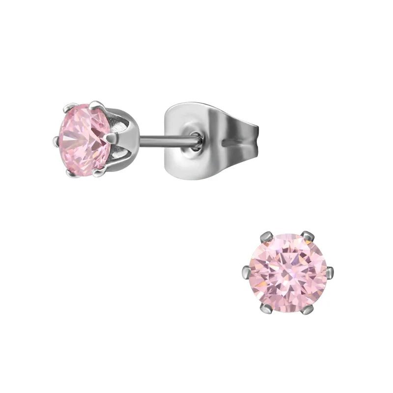 RVS Zirkonia Oorbellen Rond 3-8mm - Diverse Kleuren Oorstekers - Goudkleur / 8mm / Roze -