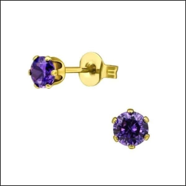 RVS Zirkonia Oorbellen Rond 3-8mm - Diverse Kleuren Oorstekers - Goudkleur / 4mm / Paars -