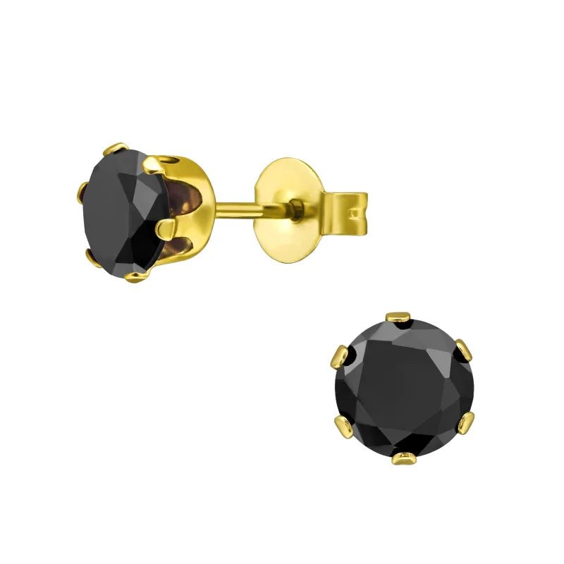 RVS Zirkonia Oorbellen Rond 3-8mm - Diverse Kleuren Oorstekers - Goudkleur / 6mm / Zwart -