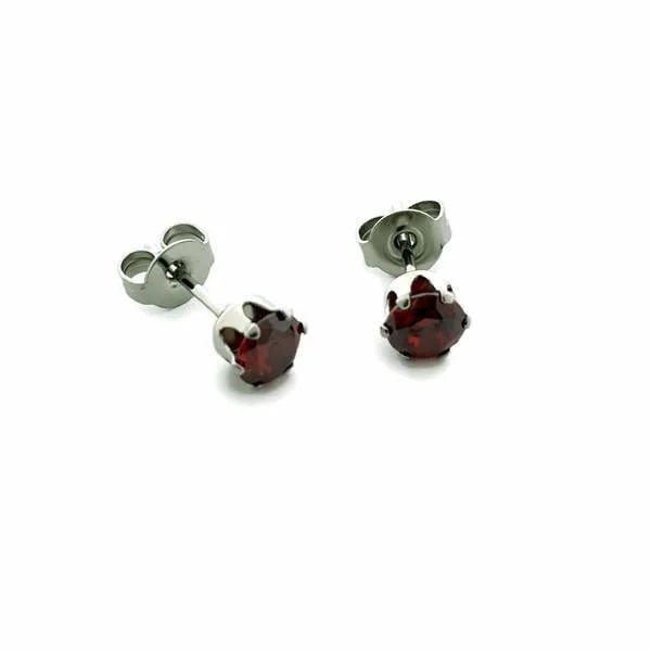 RVS Zirkonia Oorbellen Rond 3-8mm - Diverse Kleuren Oorstekers - Zilverkleur / 5mm / Rood -