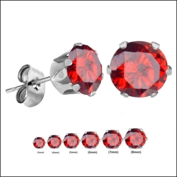 RVS Zirkonia Oorbellen Rond 3-8mm - Diverse Kleuren Oorstekers - Zilverkleur / 4mm / Rood -
