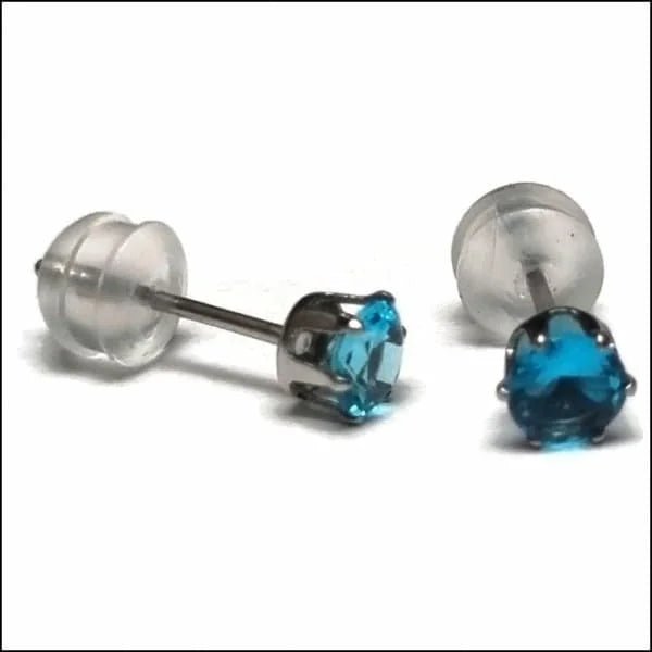 RVS Zirkonia Oorbellen Rond 3-8mm - Diverse Kleuren Oorstekers - Zilverkleur / 4mm / Aqua Blauw -