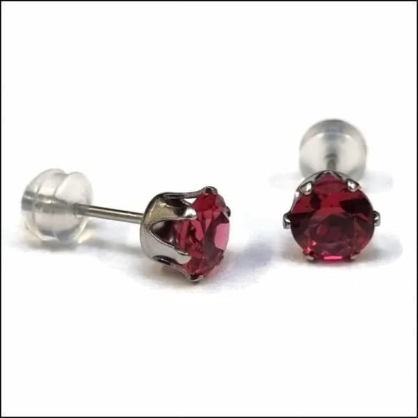 RVS Zirkonia Oorbellen Rond 3-8mm - Diverse Kleuren Oorstekers - Zilverkleur / 6mm / Robijn Rood -