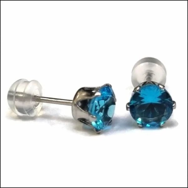 RVS Zirkonia Oorbellen Rond 3-8mm - Diverse Kleuren Oorstekers - Zilverkleur / 6mm / Aqua Blauw -
