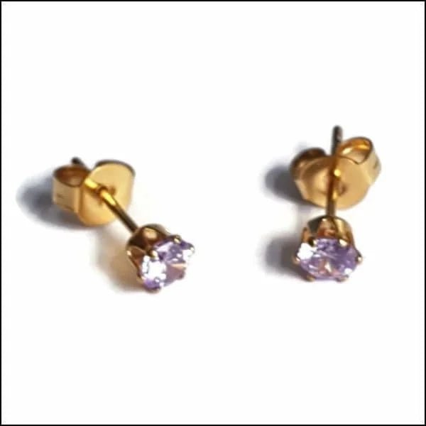 RVS Zirkonia Oorbellen Rond 3-8mm - Diverse Kleuren Oorstekers - Goudkleur / 4mm / Lila -