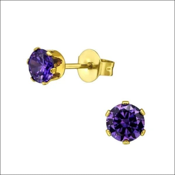 RVS Zirkonia Oorbellen Rond 3-8mm - Diverse Kleuren Oorstekers - Goudkleur / 5mm / Paars -