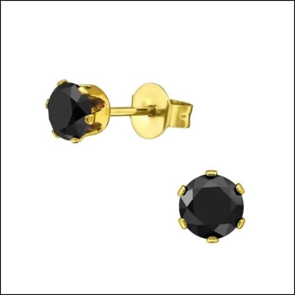RVS Zirkonia Oorbellen Rond 3-8mm - Diverse Kleuren Oorstekers - Goudkleur / 5mm / Zwart -