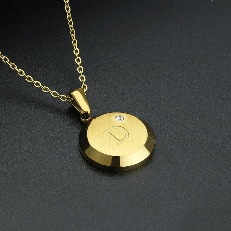Goudkleurige Initiaal Ketting met Zirkonia Steentje - 45cm - D - Unisex