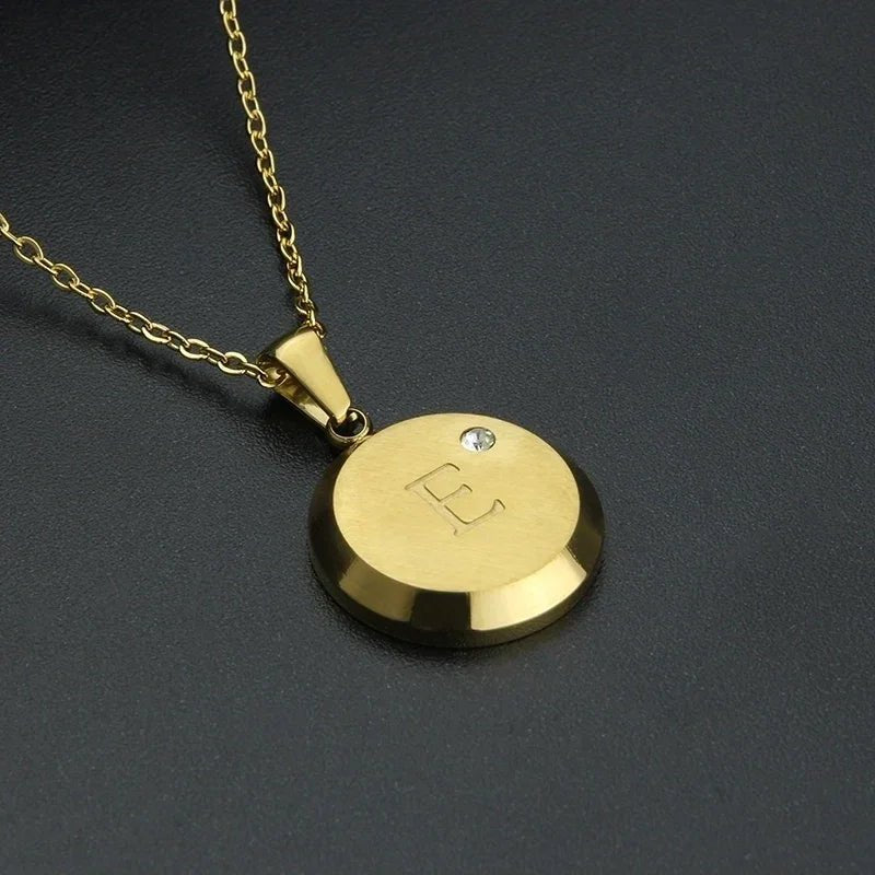 Goudkleurige Initiaal Ketting met Zirkonia Steentje - 45cm - E - Unisex