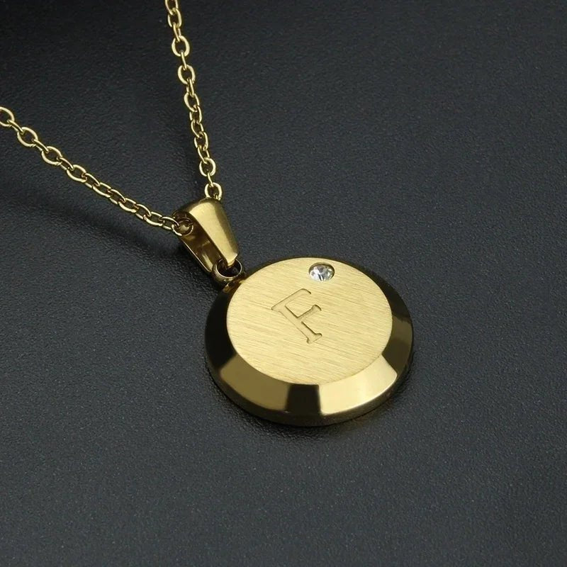 Goudkleurige Initiaal Ketting met Zirkonia Steentje - 45cm - F - Unisex