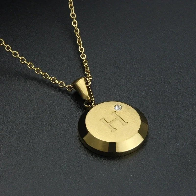 Goudkleurige Initiaal Ketting met Zirkonia Steentje - 45cm - H - Unisex