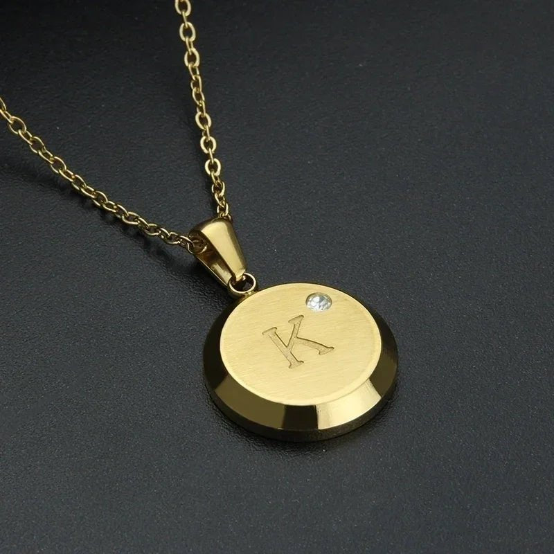Goudkleurige Initiaal Ketting met Zirkonia Steentje - 45cm - K - Unisex