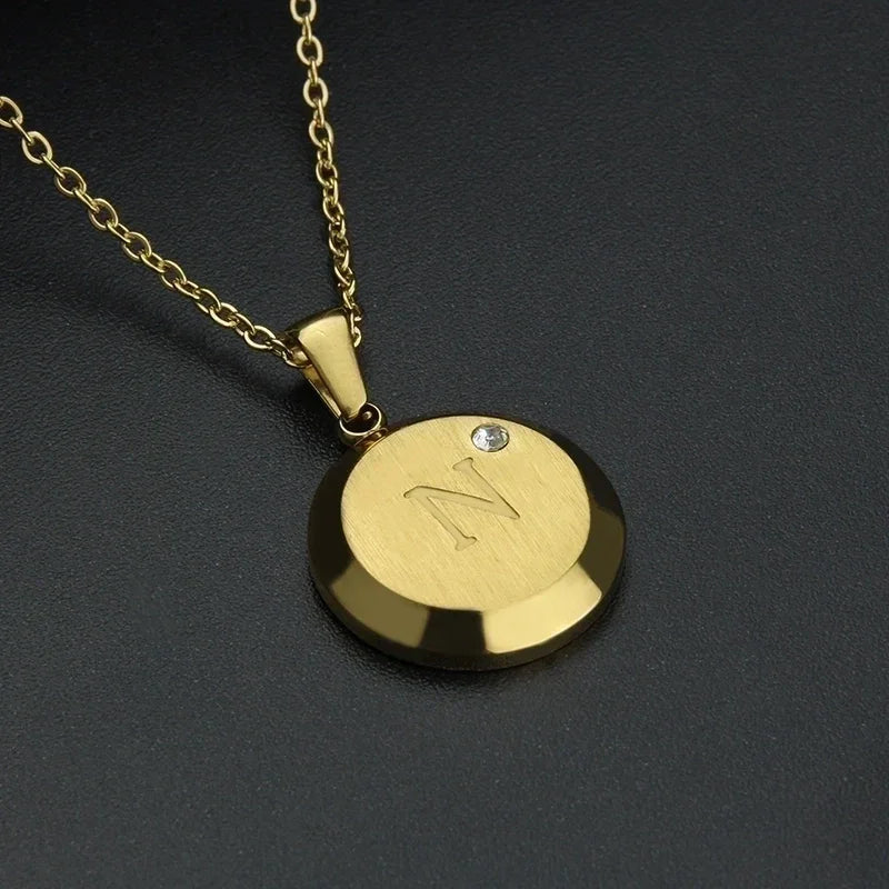 Goudkleurige Initiaal Ketting met Zirkonia Steentje - 45cm - N - Unisex