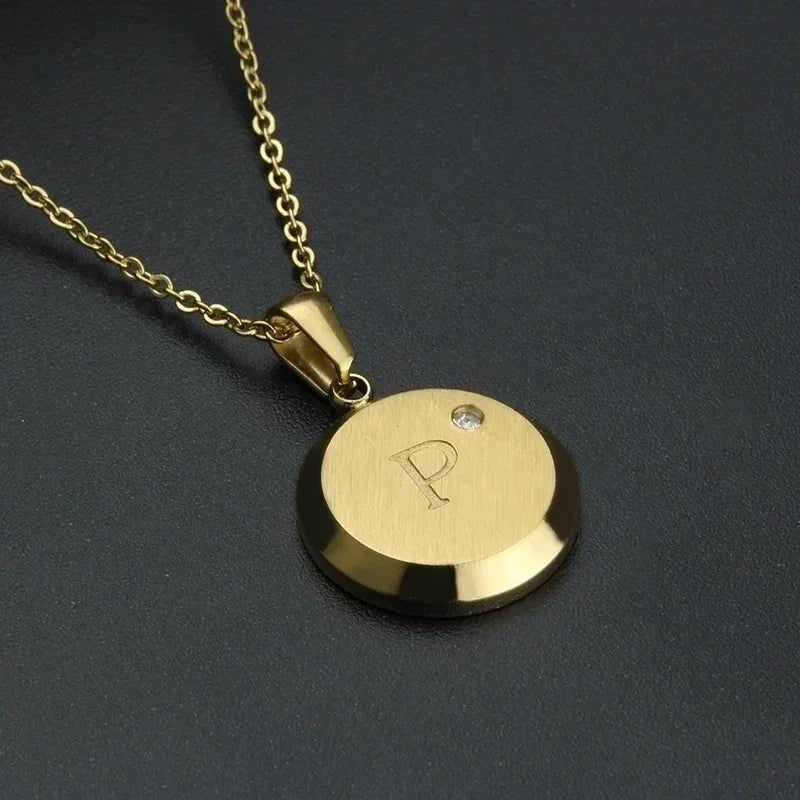Goudkleurige Initiaal Ketting met Zirkonia Steentje - 45cm - P - Unisex