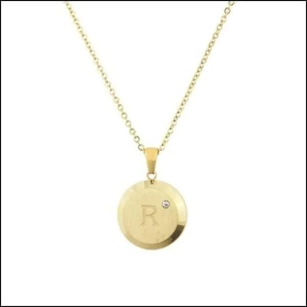 Goudkleurige Initiaal Ketting met Zirkonia Steentje - 45cm - R - Unisex