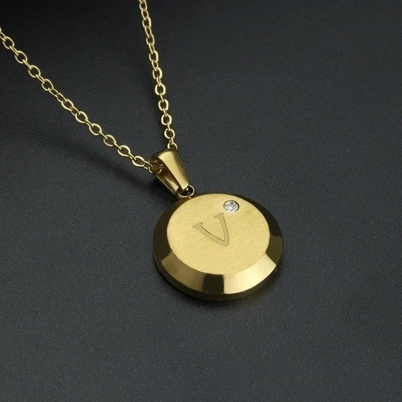 Goudkleurige Initiaal Ketting met Zirkonia Steentje - 45cm - V - Unisex