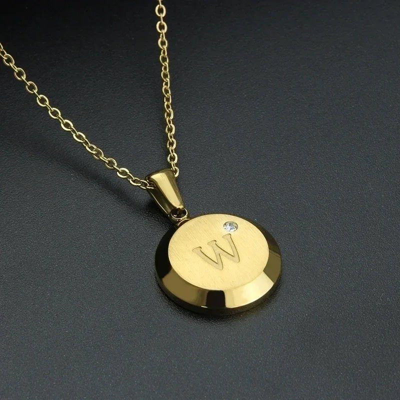 Goudkleurige Initiaal Ketting met Zirkonia Steentje - 45cm - W - Unisex