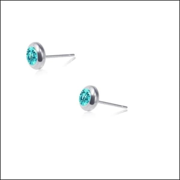 RVS Ronde Oorbellen met Zirkonia  - Diverse Kleuren Studs - Zilverkleur / Licht Blauw / 4mm -