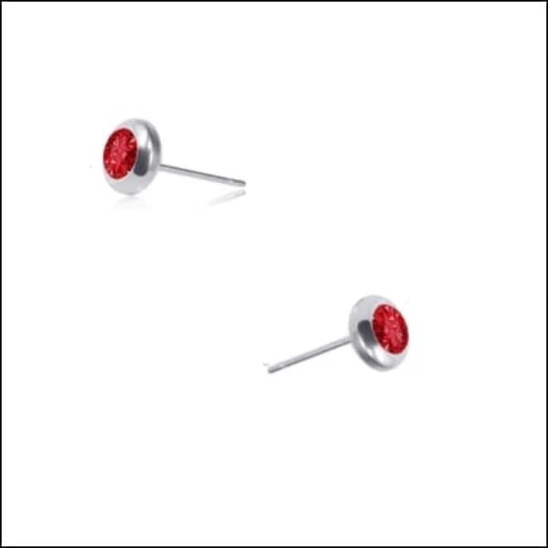 RVS Ronde Oorbellen met Zirkonia  - Diverse Kleuren Studs - Zilverkleur / Rood / 6mm -