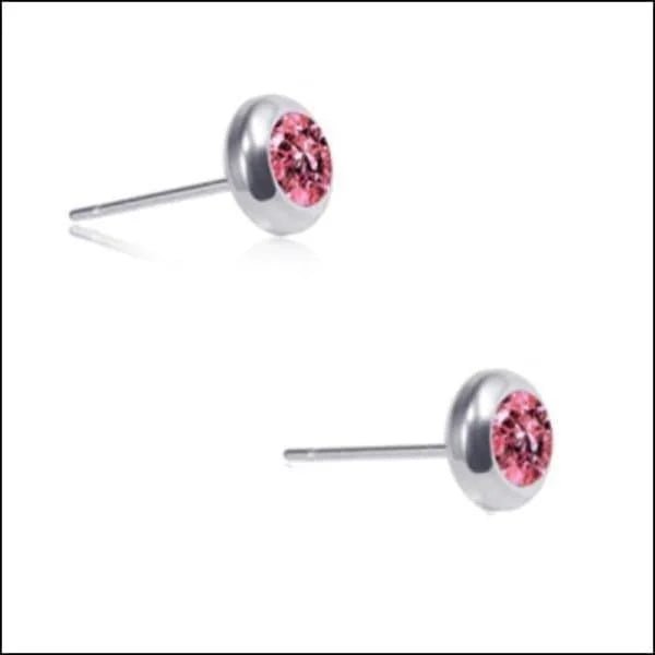 RVS Ronde Oorbellen met Zirkonia  - Diverse Kleuren Studs - Zilverkleur / Roze / 4mm -