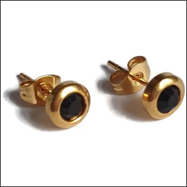 RVS Ronde Oorbellen met Zirkonia  - Diverse Kleuren Studs - Goudkleur / Zwart / 6mm -