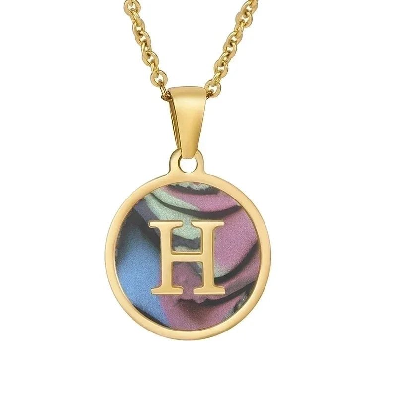 Stijlvolle Abalone Initiaal Ketting RVS - H - Dames