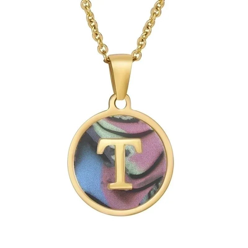 Stijlvolle Abalone Initiaal Ketting RVS - T - Dames