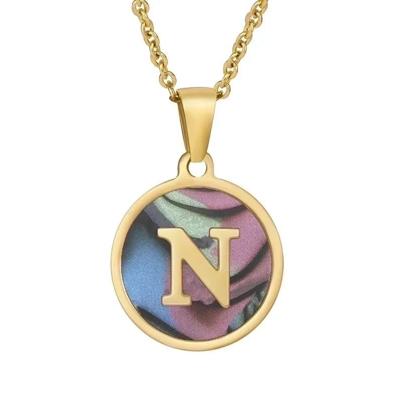 Stijlvolle Abalone Initiaal Ketting RVS - N - Dames