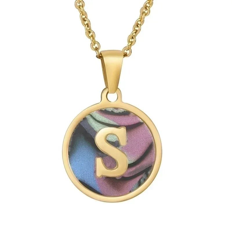 Stijlvolle Abalone Initiaal Ketting RVS - S - Dames
