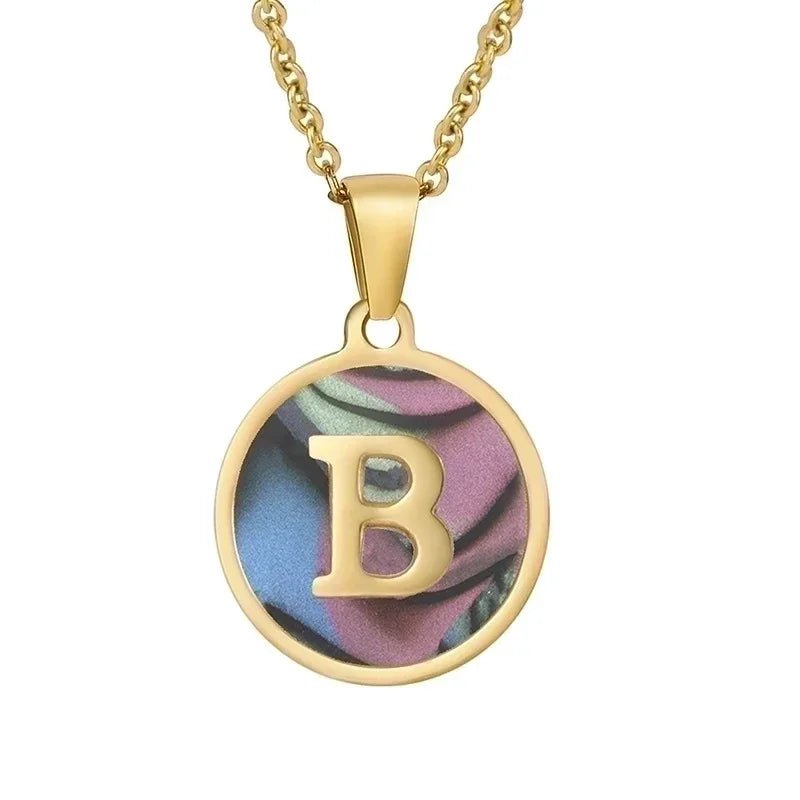 Stijlvolle Abalone Initiaal Ketting RVS - S - Dames