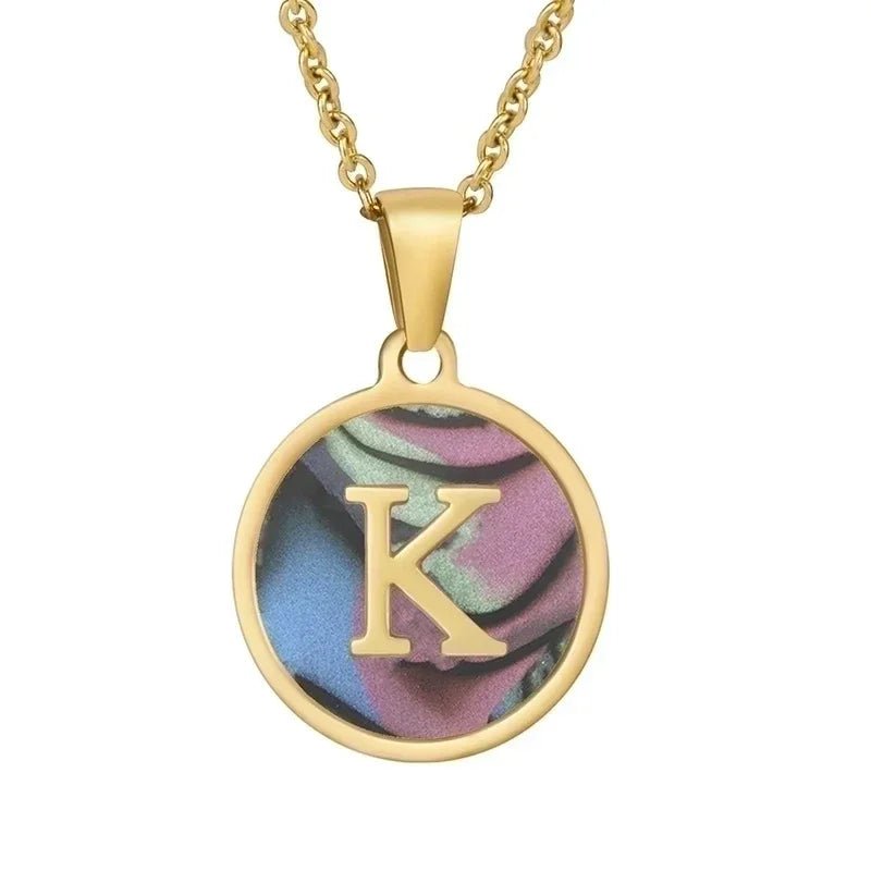 Stijlvolle Abalone Initiaal Ketting RVS - K - Dames
