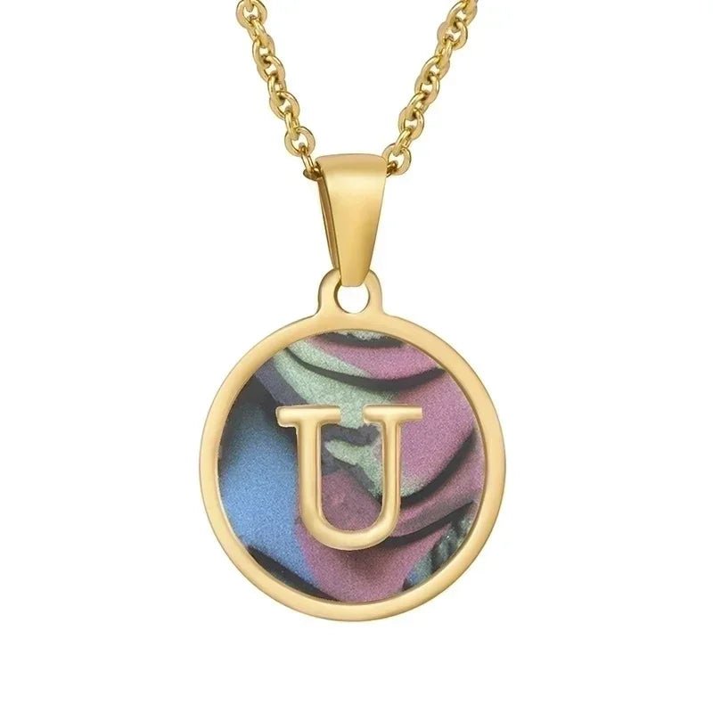 Stijlvolle Abalone Initiaal Ketting RVS - U - Dames