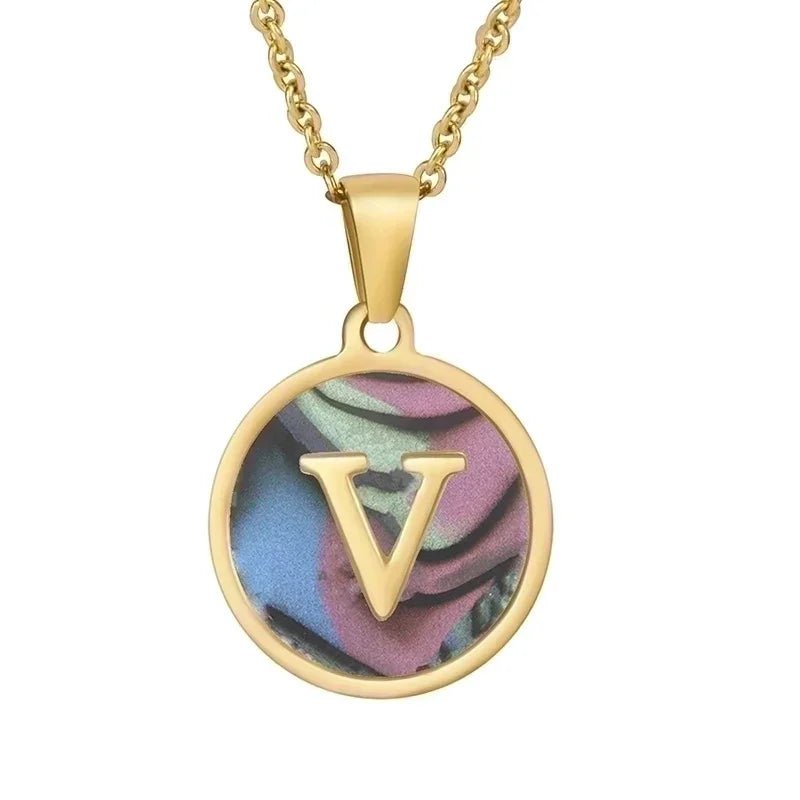 Stijlvolle Abalone Initiaal Ketting RVS - V - Dames