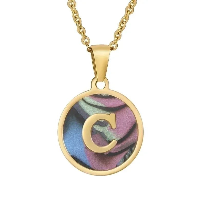 Stijlvolle Abalone Initiaal Ketting RVS - V - Dames