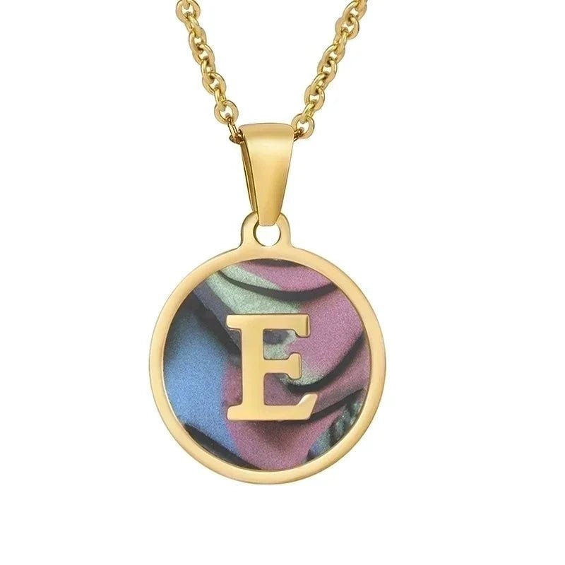 Stijlvolle Abalone Initiaal Ketting RVS - V - Dames