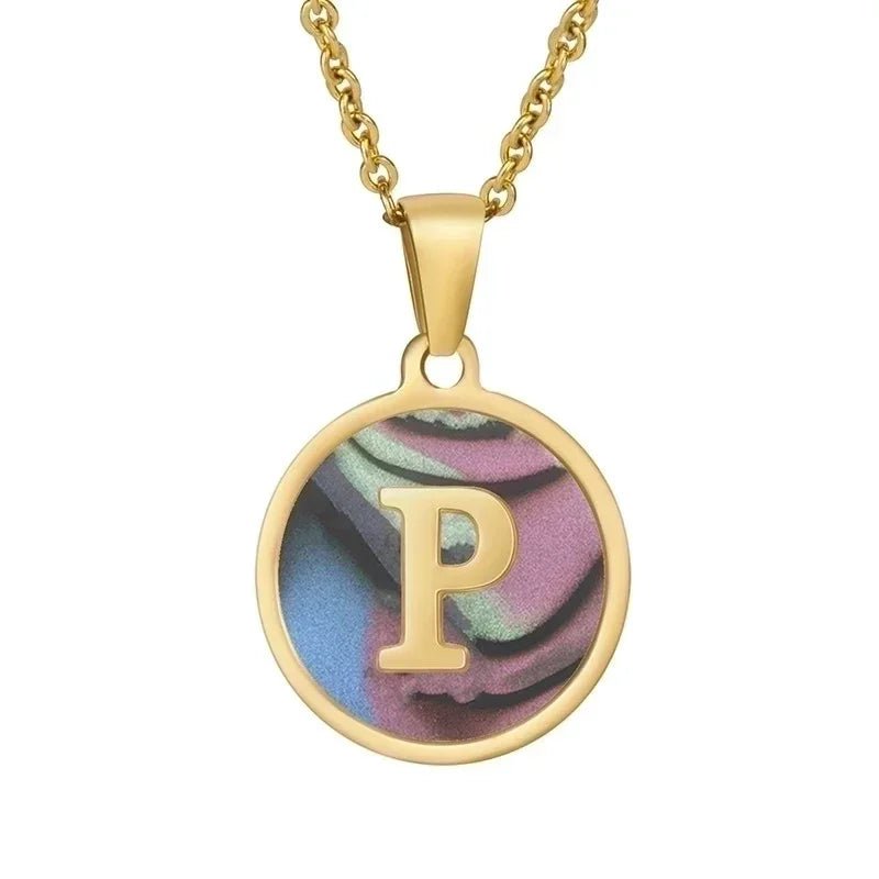 Stijlvolle Abalone Initiaal Ketting RVS - P - Dames