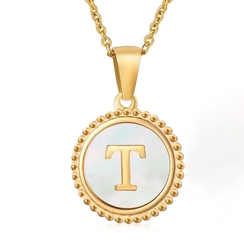 Letter Ketting Goud RVS met Witte Schelp - Initiaal Sieraad 45cm - T - Dames
