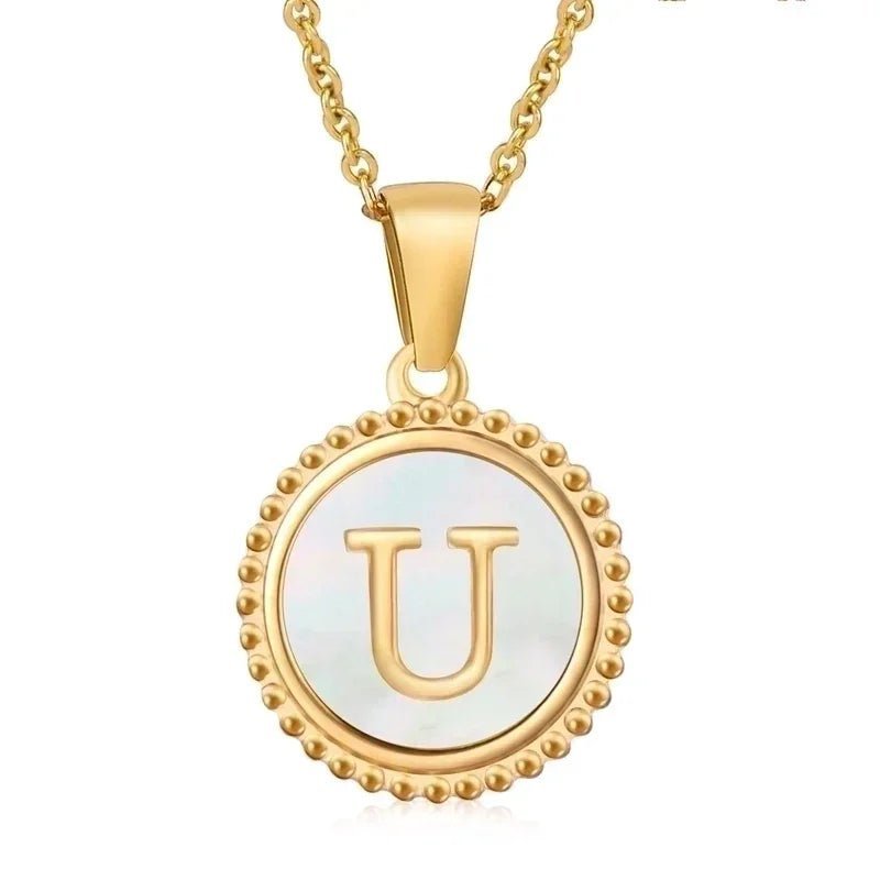 Letter Ketting Goud RVS met Witte Schelp - Initiaal Sieraad 45cm - U - Dames