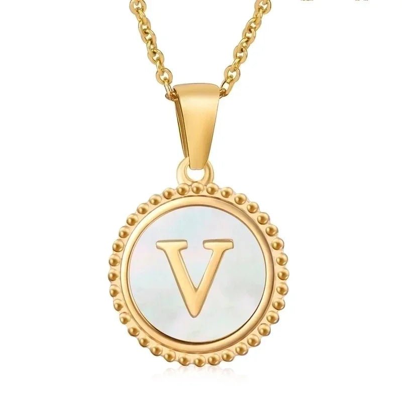 Letter Ketting Goud RVS met Witte Schelp - Initiaal Sieraad 45cm - V - Dames